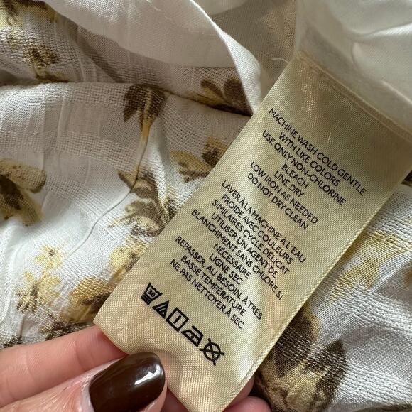 Free People Jaymes Cream Floral Printed Smocked V Neck Long Sleeve Midi Dress- M - Picture 6 of 12